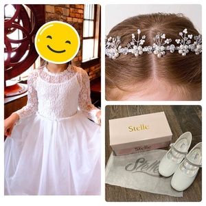 BUNDLED! Communion Dress, Shoes, Head dress